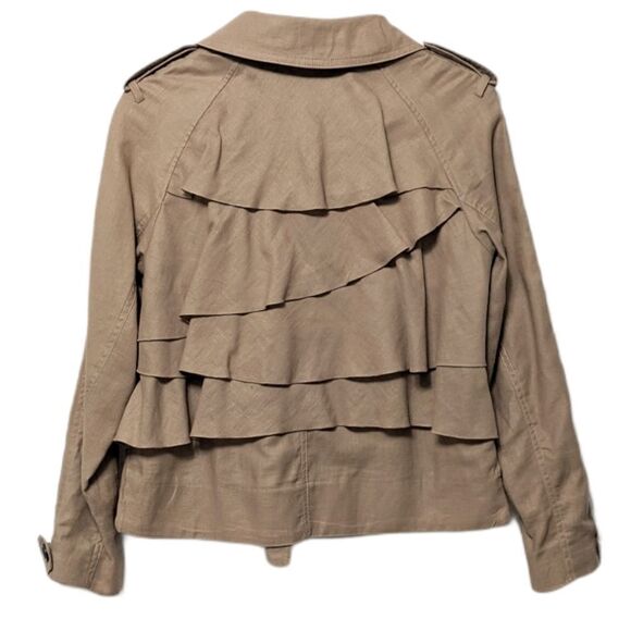 KATHERINE BARCLAY Linen Ruffle Military Jacket S - Picture 5 of 8